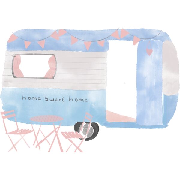 Pink and blue caravan Thumbnail
